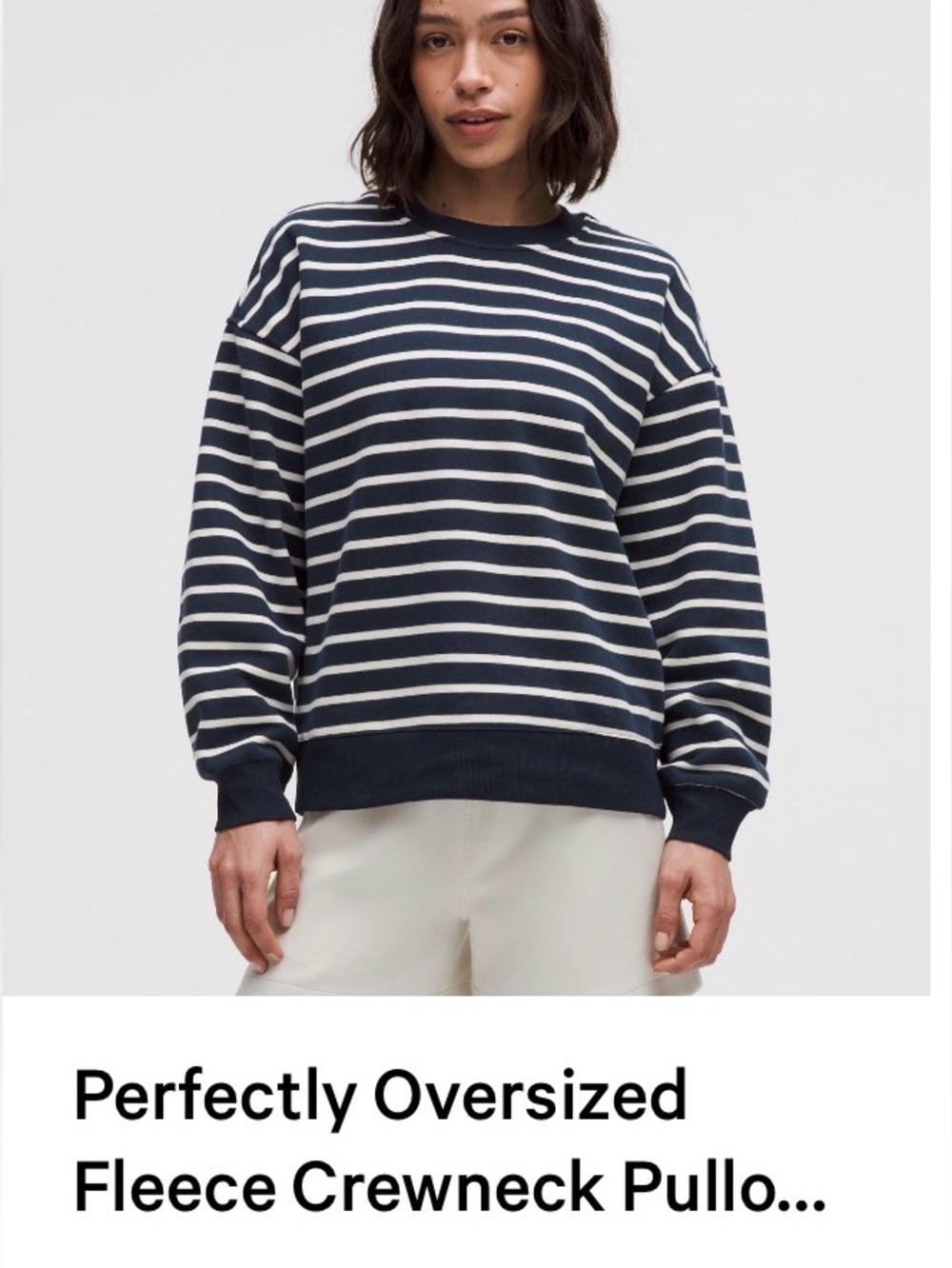Lululemon perfectly oversized, crewneck pullover, navy and cream stripe, S